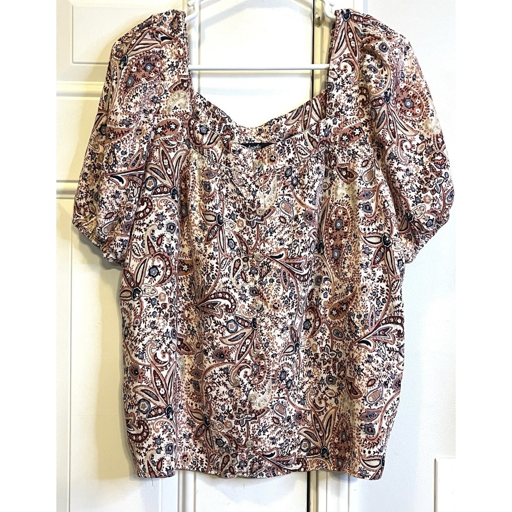 Angels Forever Young Boho Peasant Paisley Puff Sleeve Shirt Size L Cottagecore